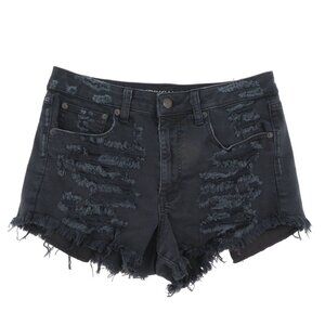 American Eagle Womens 8 Vintage Hi Rise Festival Black Denim Shorts Distressed